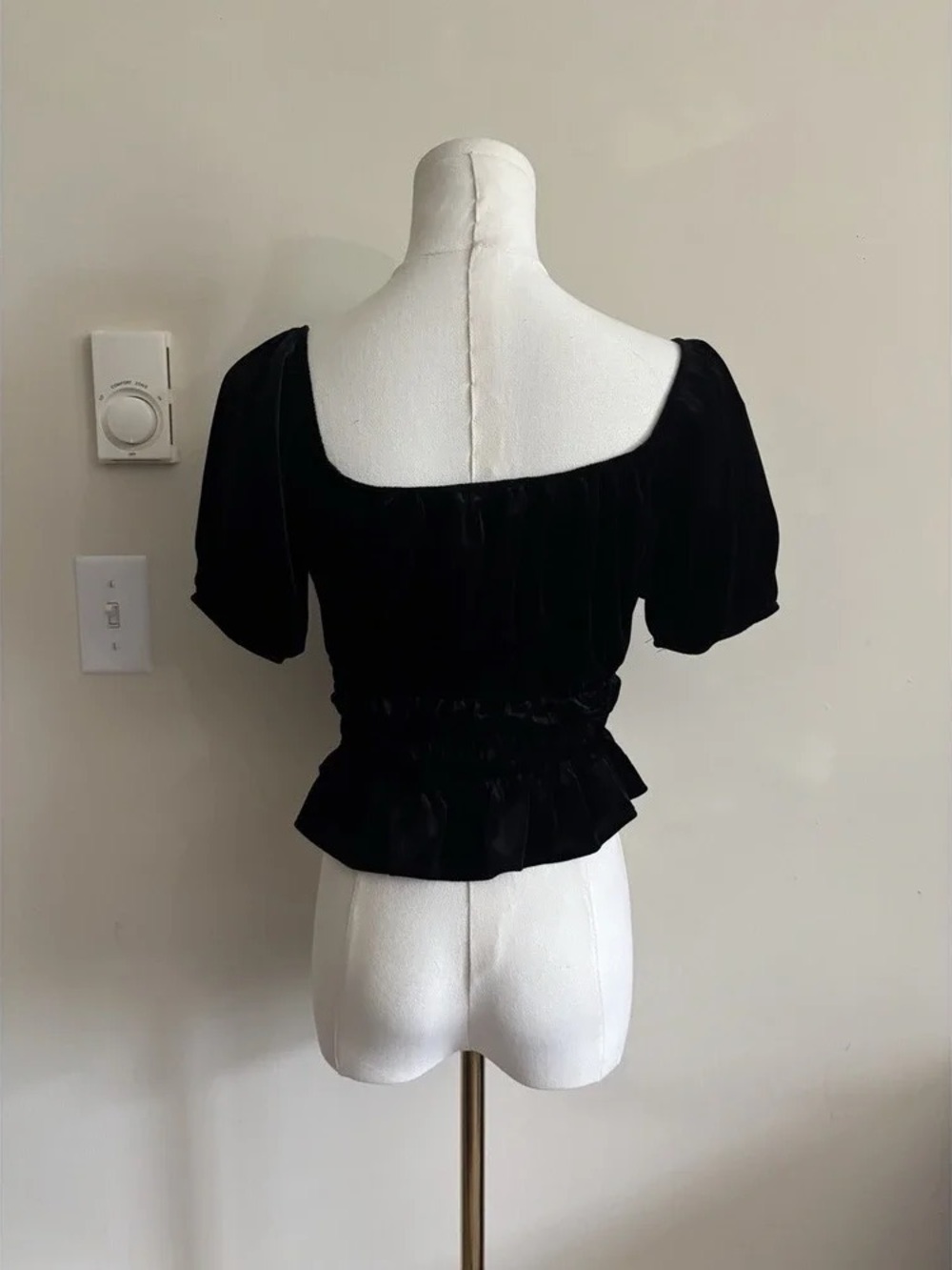 Black Velvet Peplum Square-Neck Top